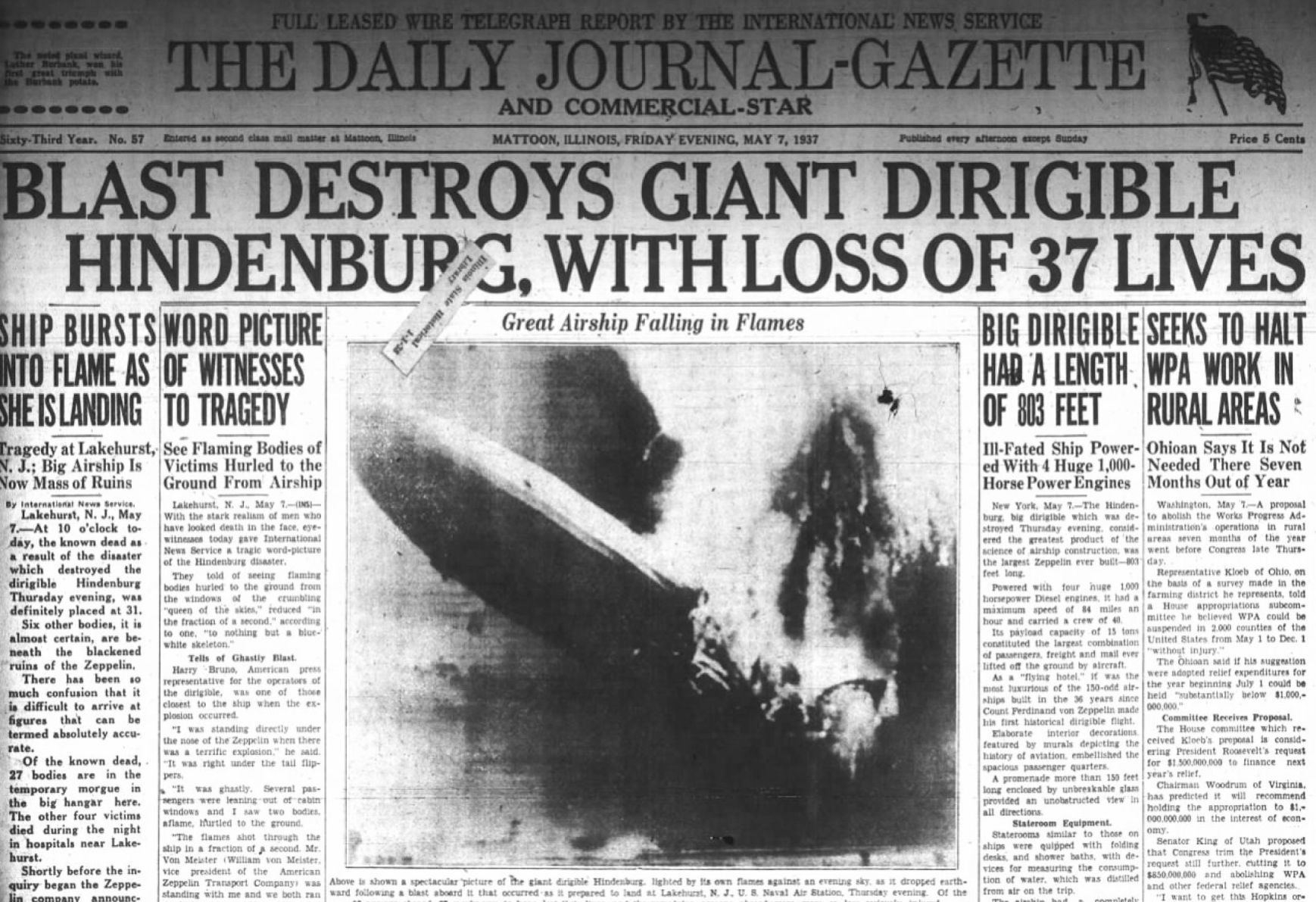 May 07, 1937 - Hindenburg disaster